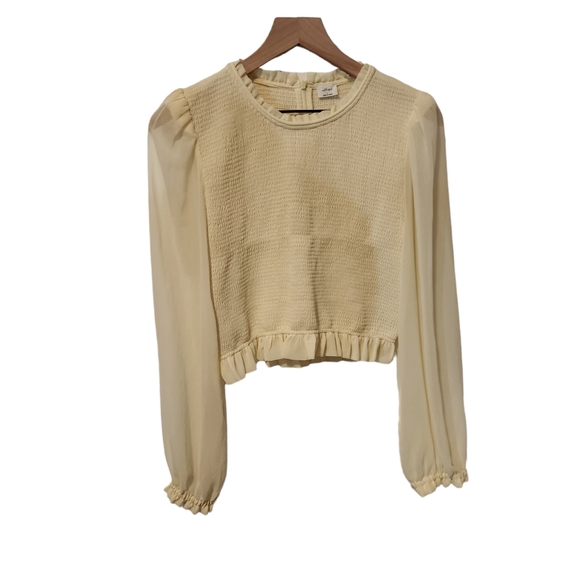 NEW Aritzia | Wilfred Tempest Blouse Smocked Chiffon Blouse in Whipped Butter - Picture 12 of 15